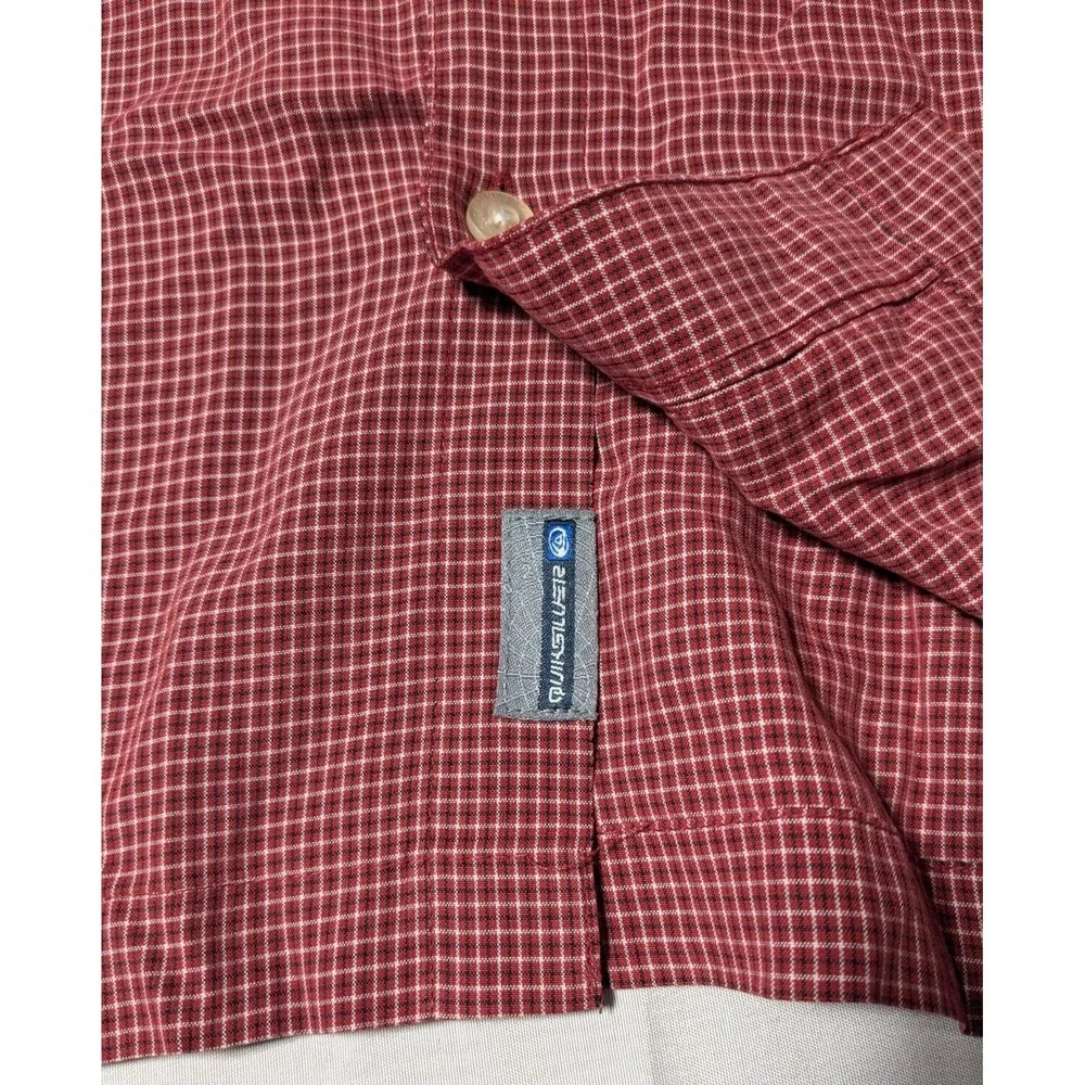 QUIKSILVER Men Large Red‎ Mini Check Nylon Blend Button-Up Shirt